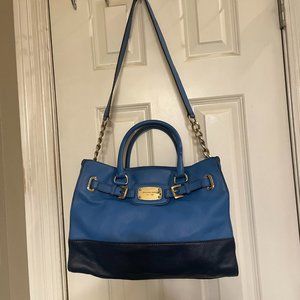 Michael Kors Blue Colorblock Leather Satchel with Shoulder Strap Clean Inside